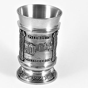 SHOT MEASURE WITH SCENES OF DUBLIN MADE OF PEWTER METAL WITH SILVER SOFT FINISH BANDS. A great gift for any house as a house measure. 2 1/2" tall and 1oz Capacity