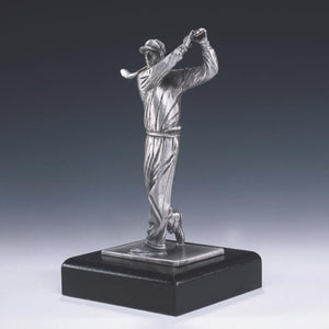 THE SWING. MADE OF PEWTER METAL WITH SOFT SILVER FINISH. IRELAND. standing at almost 8" tall this makes a great golf trophy or award. engravable.