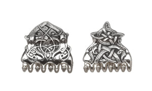 CELTIC HAIR CLASPS MADE OF SILVERPOLISHED PEWTER METAL. Celtic knotwork with dragon/dog heads as seen on Celtic crosses in Ireland.