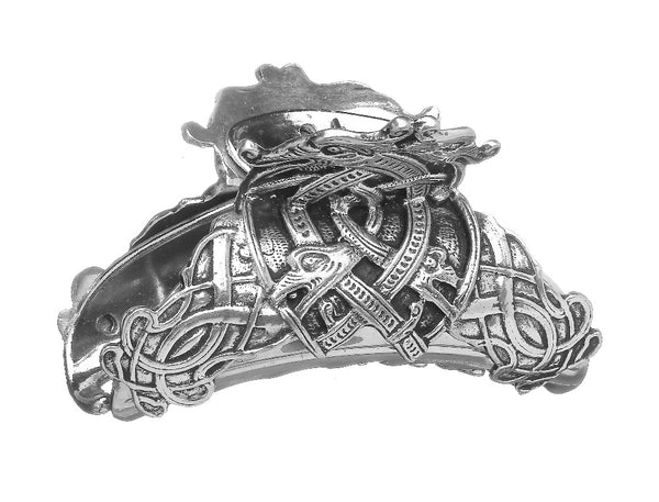 CELTIC HAIR CLASP MADE OF SILVERFINISHED PEWTER METAL. The Claw is strong, but light withCeltic knots and Dragon heads