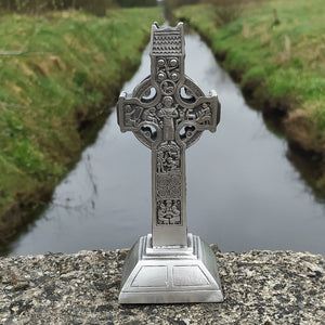 A beautiful hand crafted pewter cross with intricet detailing from the High Cross of Durrow. 