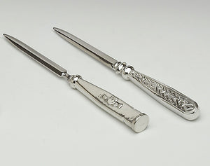 LETTER OPENERS IN CELTIC DESIGN AND CLADDAGH DESIGN. GREAT FOR GIFT GIVING. LOVELY TO USE AS THEY FIT SO WELL IN THE HAND. WEIGHTY AND PLEASING TO USE. PEWTER IN SILVER FINISH.