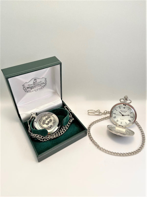 GENTS QUARTZ POCKET WATCH PEWTER SILVER METAL timepiece with Grandad embossed on it