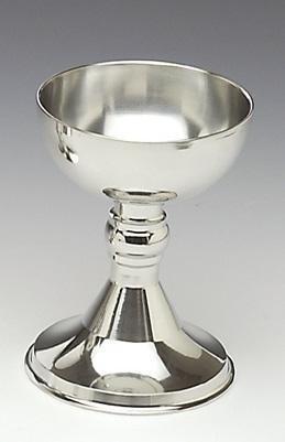 7 INCH HIGH CHALICE. PLAIN OR WITH CROSS ATTACHED. made of pewter and polished to silver finish. Made in Ireland with cast pewter the chalice is both elegant and sturdy.