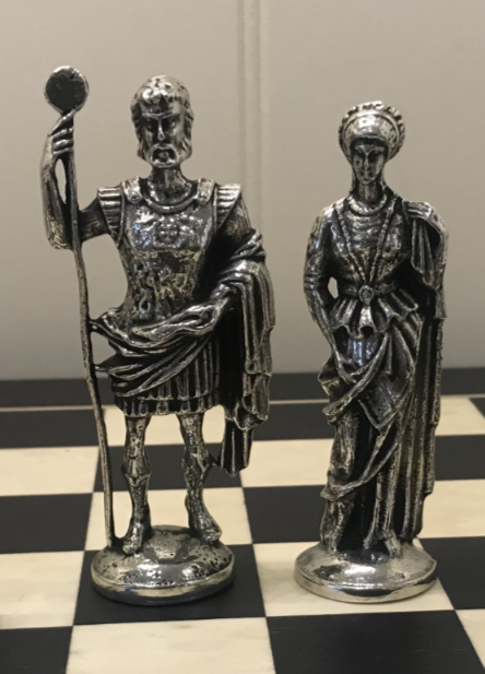 ROMAN KING AND QUEEN just as they were  during the rule of the Roman Empire.. The pewter king is 3  3/4" tall and the Pewter Queen is 3 1/2" tall