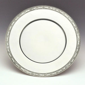 SERVICE PLATE 12" Diameter. This plate is perfect for personalizing and makes a great award plate.. Great for presentation and service award. The outer  rim is embossed with Celtic design and the plate is sturdy. Pewter Silverware finish.