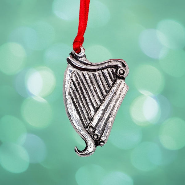 Pewter Christmas Ornament/Decoration Irish Style Harp