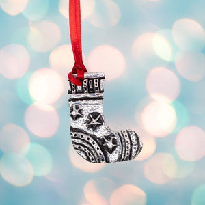 Stocking Christmas decoration made from pewter 