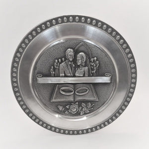 wedding plate made by Mullingar Pewter in Ireland. Great memento wall hanging plate with names and date engraved. Handmade in Ireland