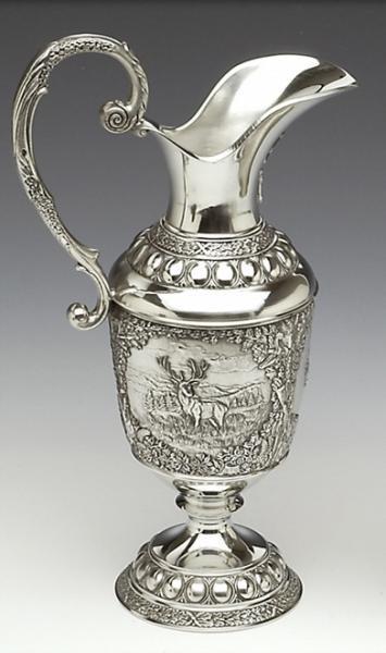 WOODLANDS WINE JUG. The carafe stands 11" tall and is such an elegant piece with every detail captured  in the woodland scenes.  Great sports trophy. Handmade in Ireland by Mullingar Pewter