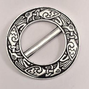 Handcrafted Pewter Scarf ring, embellished with a celtic bird motif. Ideal for light delicate scarves. 2" diameter and handmade in ireland